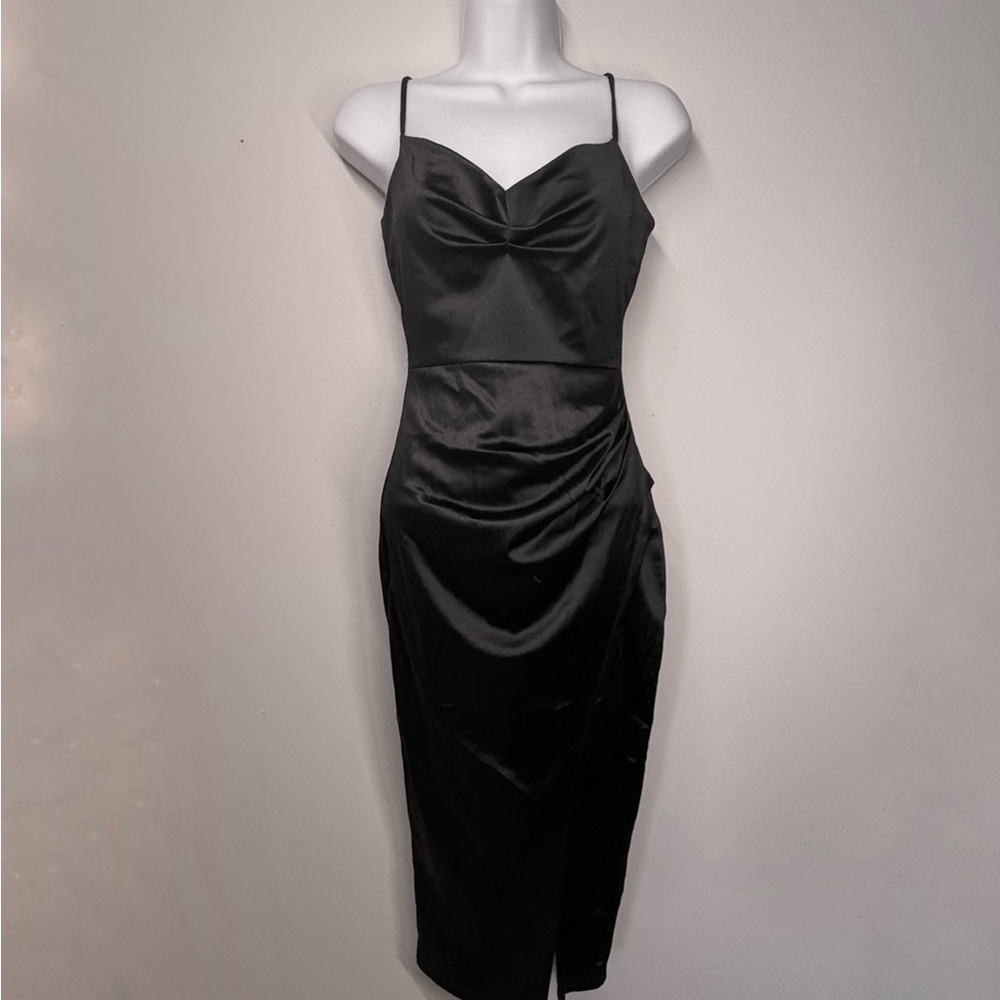 Windsor Black Satin Slip Dress